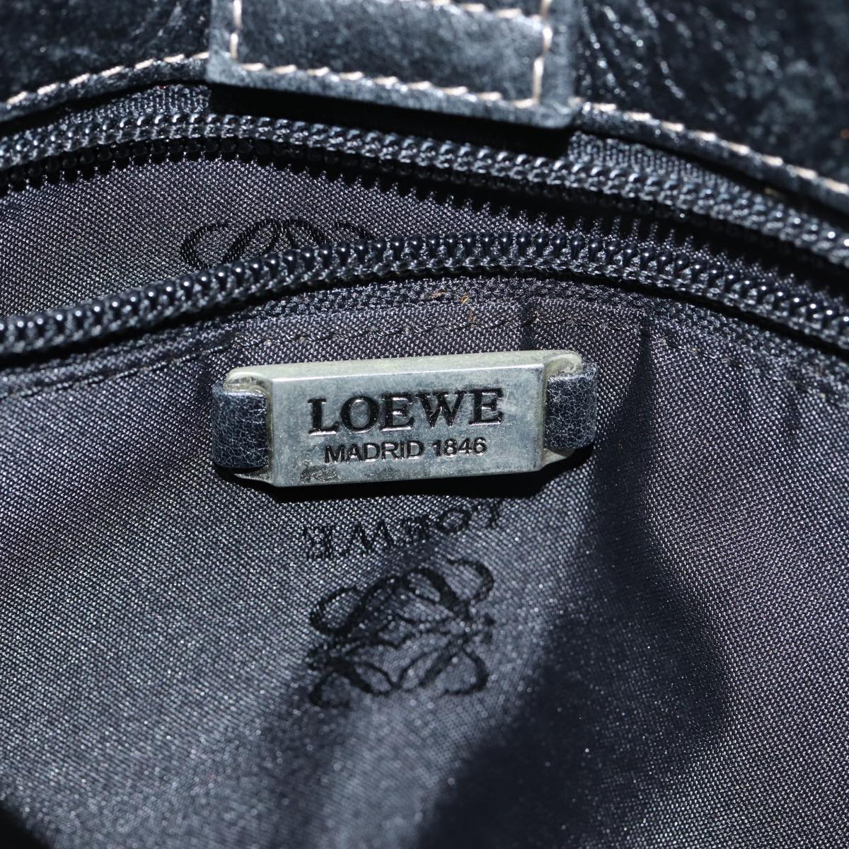 LOEWE Anagram Shoulder Bag Leather Black Auth 78603