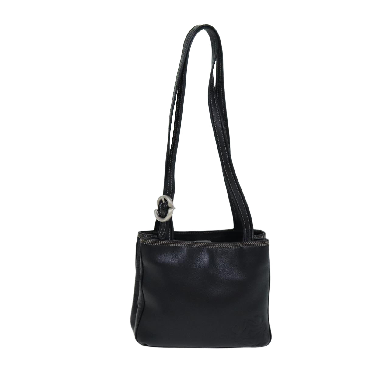 LOEWE Anagram Shoulder Bag Leather Black Auth 78603