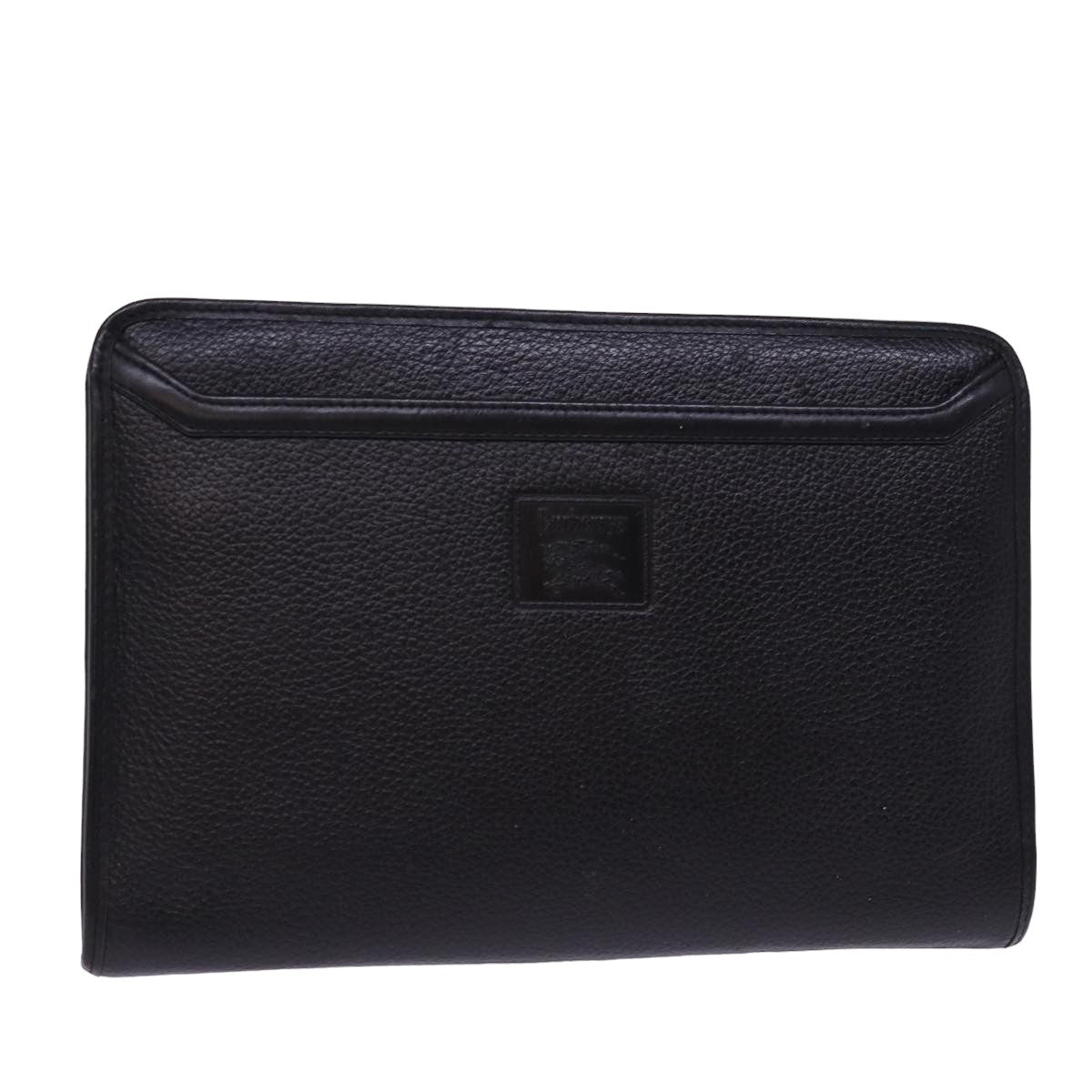 Burberrys Clutch Bag Leather Black Auth 78604