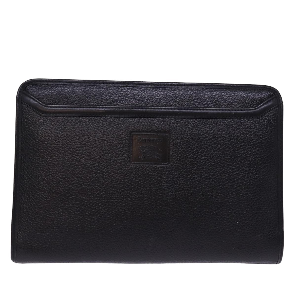 Burberrys Clutch Bag Leather Black Auth 78604