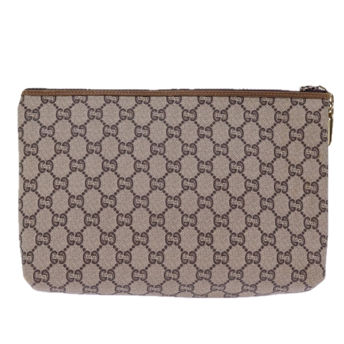 GUCCI GG Plus Supreme Clutch Bag PVC Beige Auth 78609