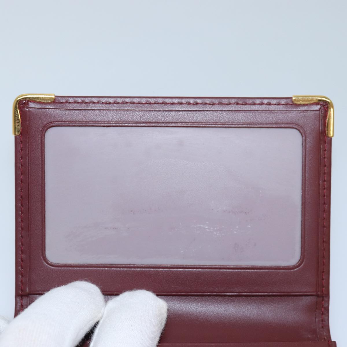 CARTIER Card Case Leather Wine Red Auth 78617