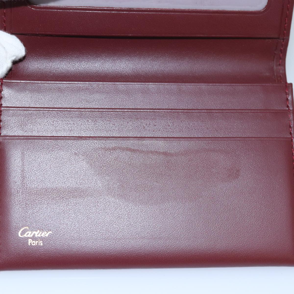 CARTIER Card Case Leather Wine Red Auth 78617