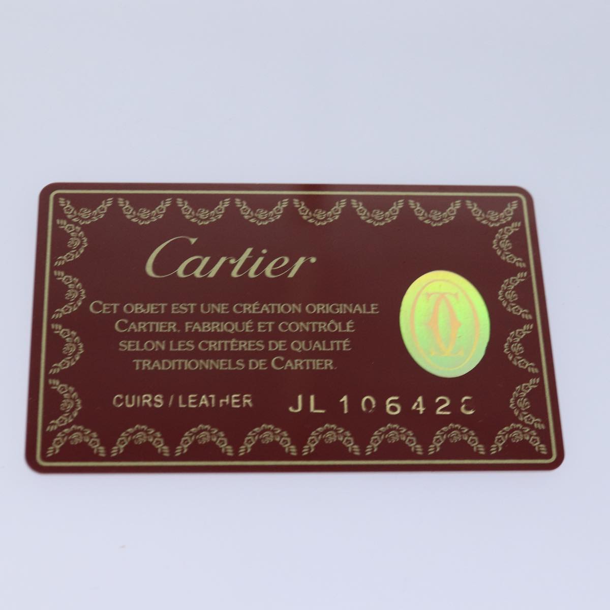 CARTIER Card Case Leather Wine Red Auth 78617