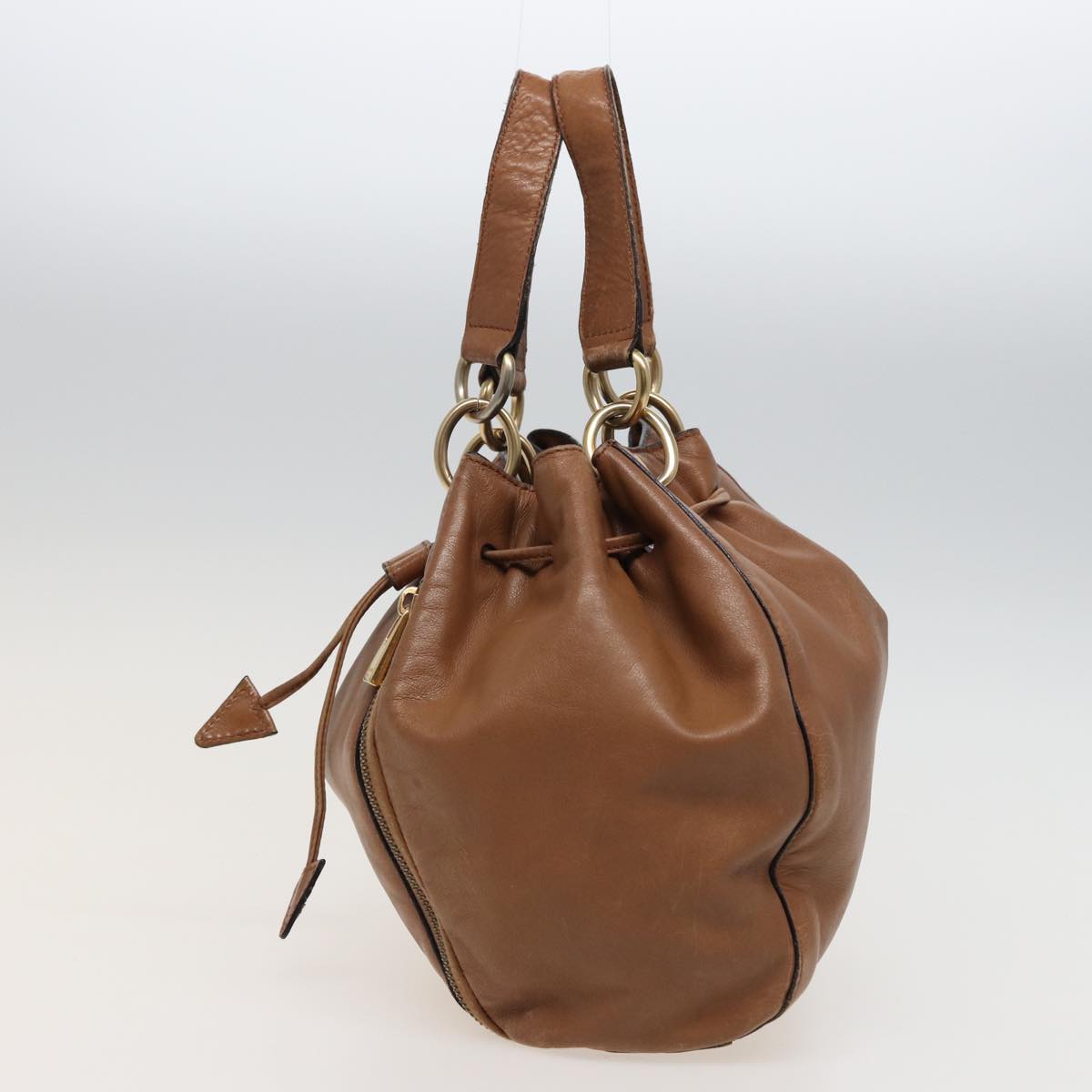 CELINE Hand Bag Leather 2way Beige Auth 78642