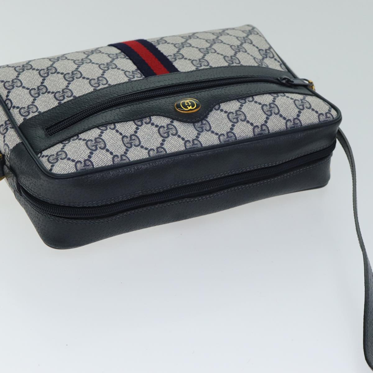 GUCCI GG Supreme Sherry Line Shoulder Bag PVC Navy Red 32 02 005 Auth 78758