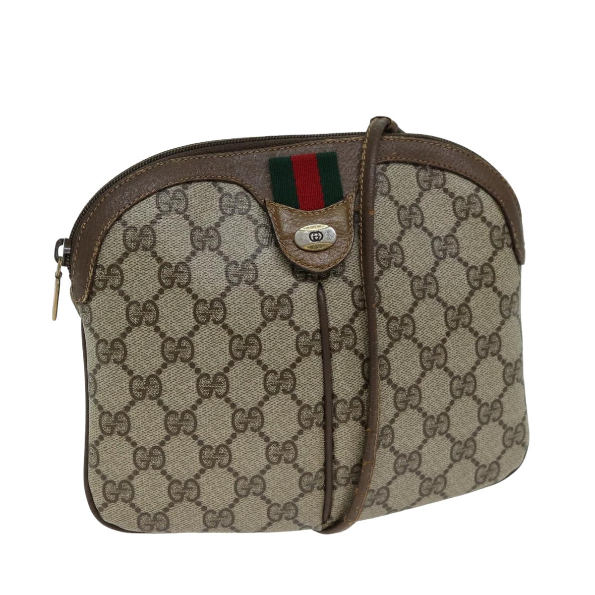 GUCCI Web Sherry Line GG Supreme Shoulder Bag PVC Beige 904 02 047 Auth 78759