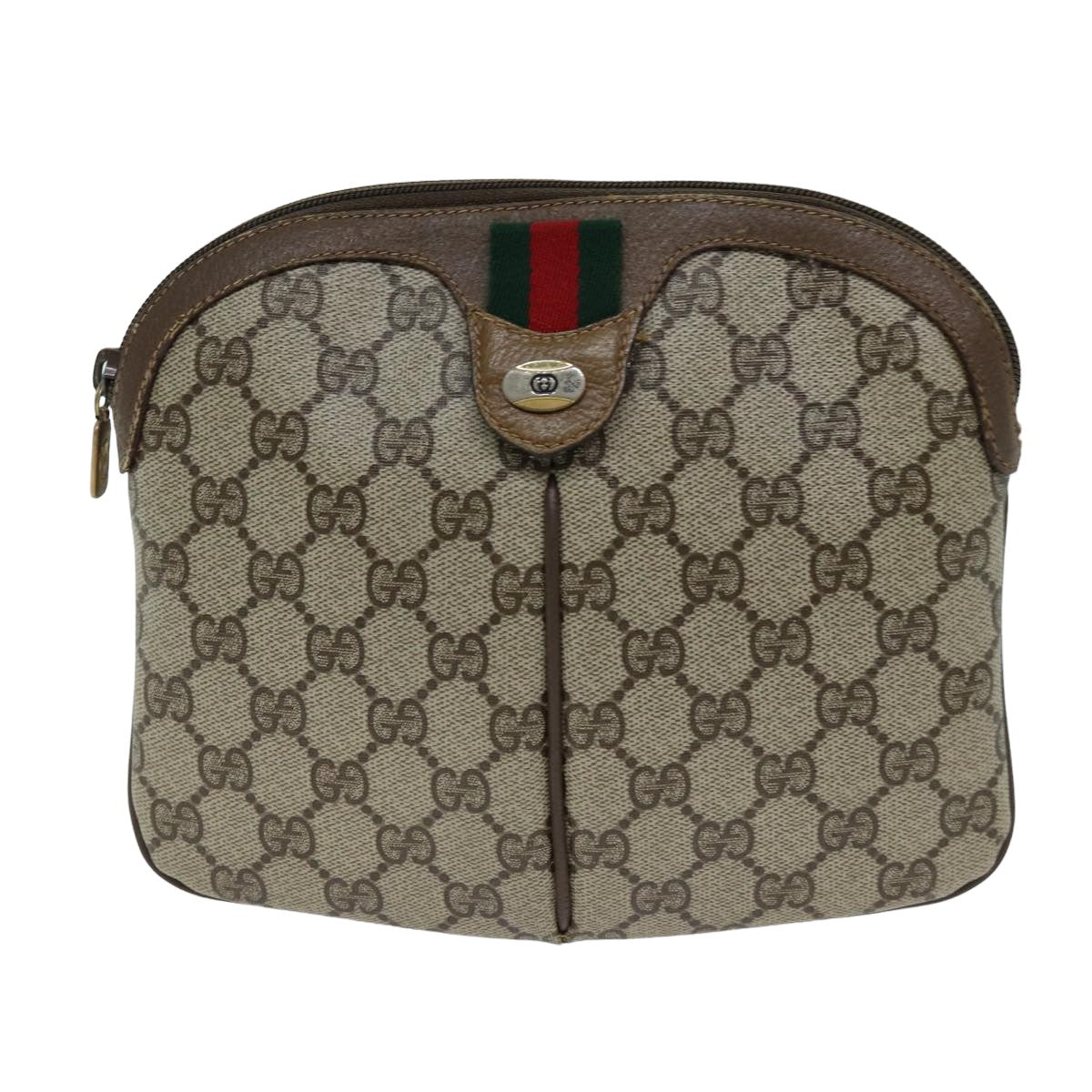 GUCCI Web Sherry Line GG Supreme Shoulder Bag PVC Beige 904 02 047 Auth 78759