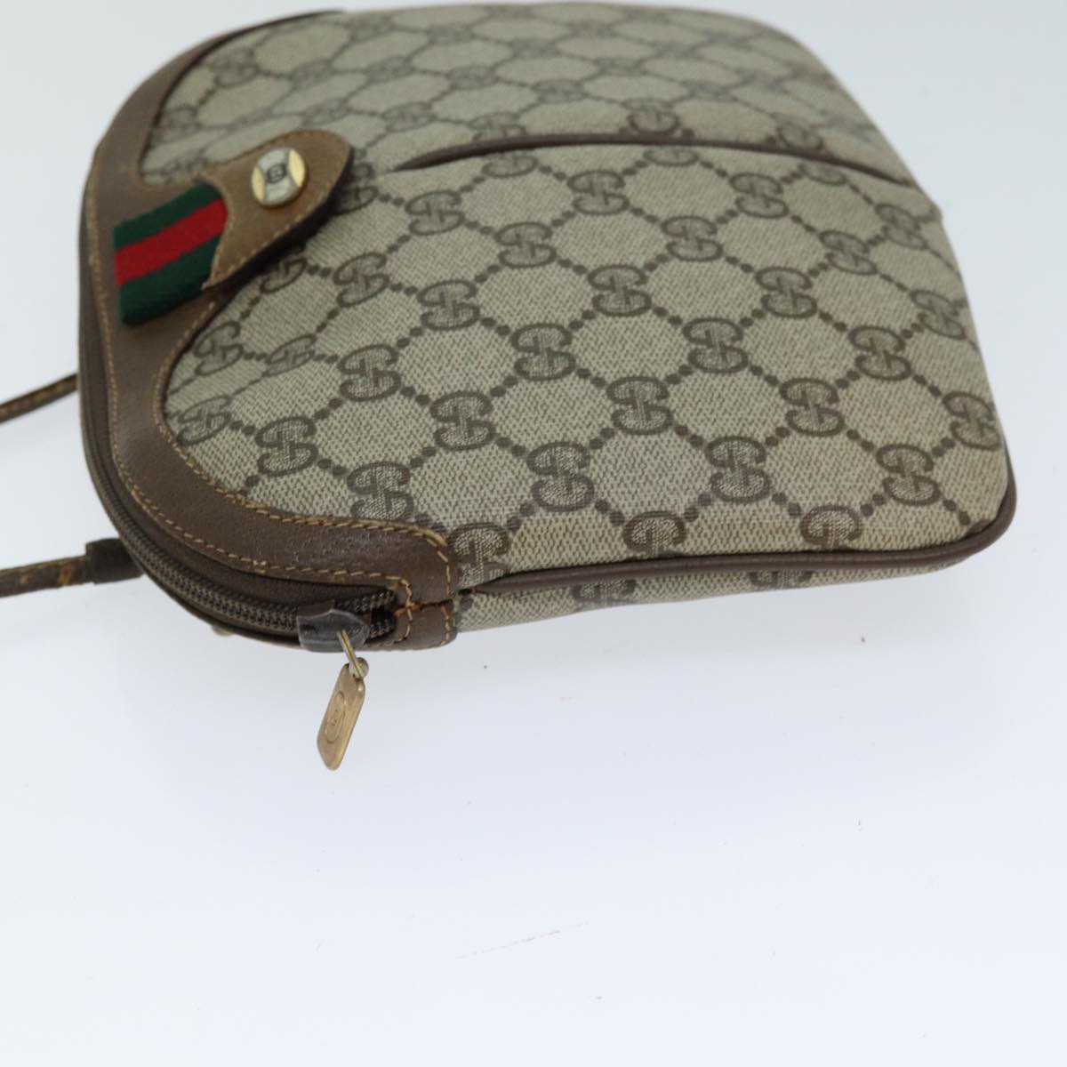 GUCCI Web Sherry Line GG Supreme Shoulder Bag PVC Beige 904 02 047 Auth 78759