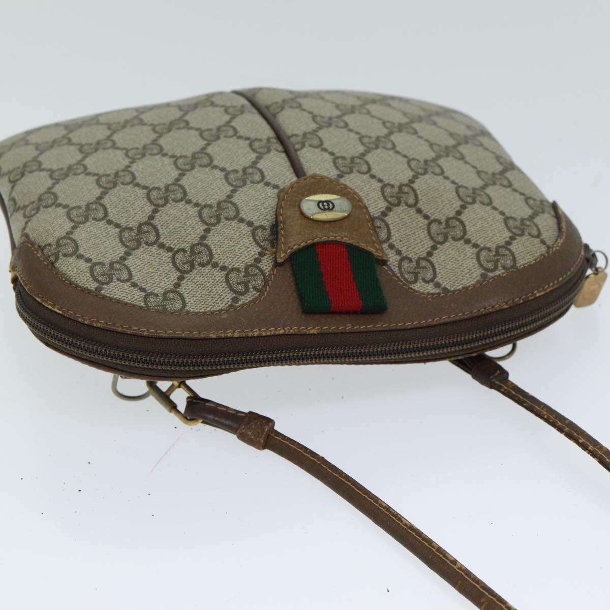 GUCCI Web Sherry Line GG Supreme Shoulder Bag PVC Beige 904 02 047 Auth 78759