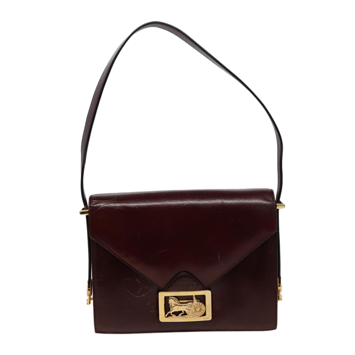 CELINE Shoulder Bag Leather Wine Red Auth 78766