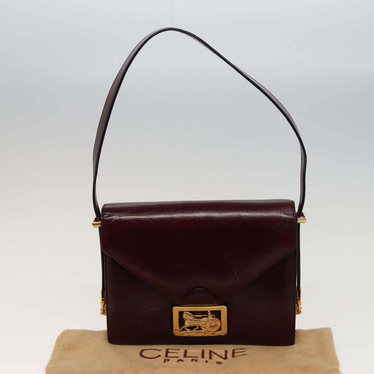 CELINE Shoulder Bag Leather Wine Red Auth 78766