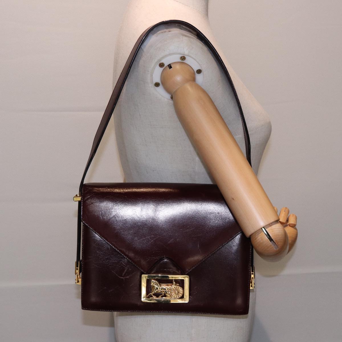 CELINE Shoulder Bag Leather Wine Red Auth 78766