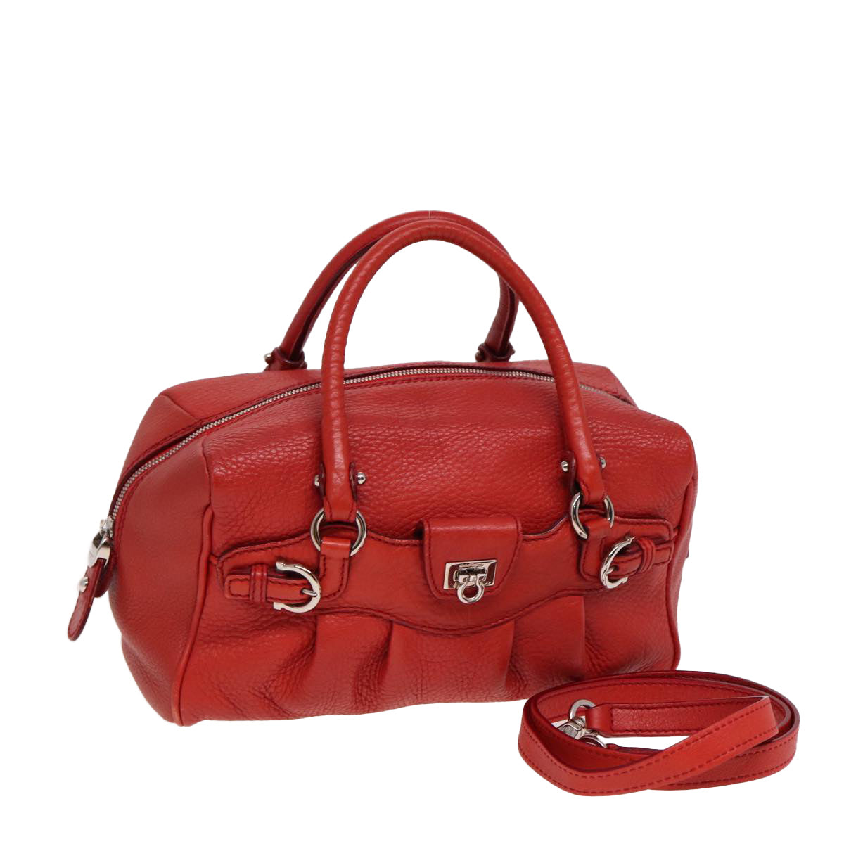 Salvatore Ferragamo Gancini Hand Bag Leather 2way Red Auth 78767