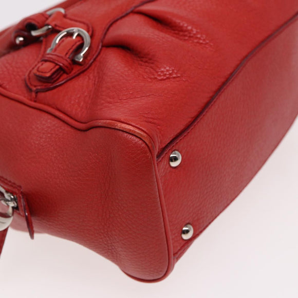 Salvatore Ferragamo Gancini Hand Bag Leather 2way Red Auth 78767