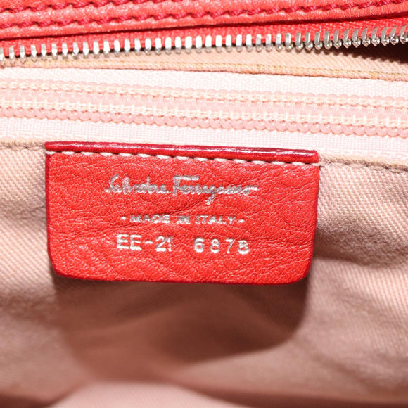 Salvatore Ferragamo Gancini Hand Bag Leather 2way Red Auth 78767