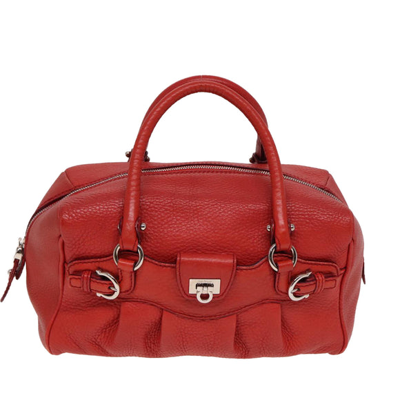 Salvatore Ferragamo Gancini Hand Bag Leather 2way Red Auth 78767