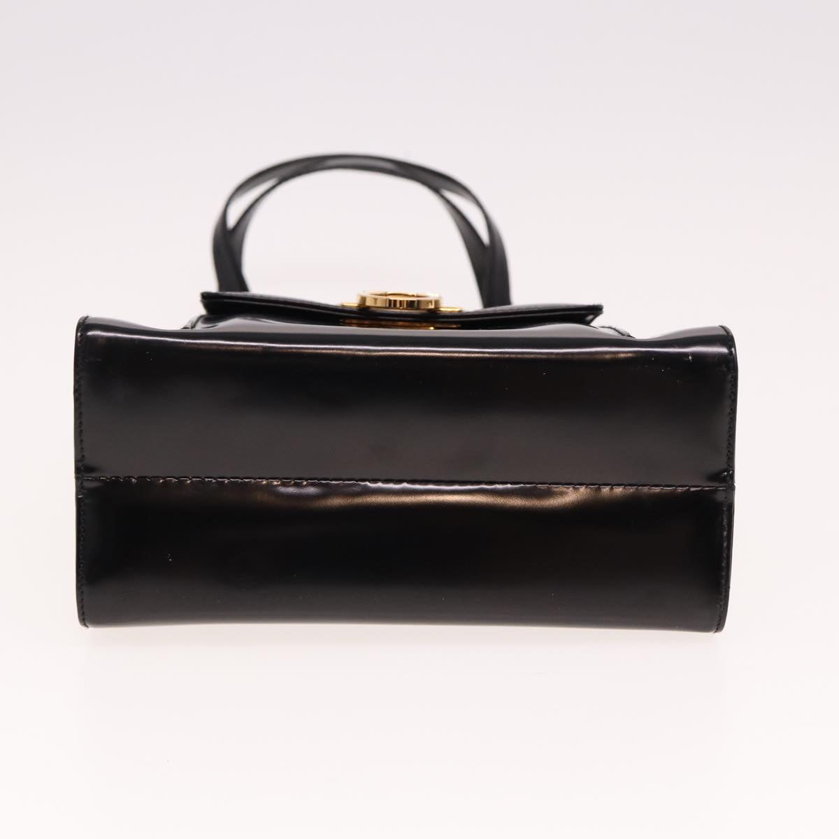 Salvatore Ferragamo Gancini Shoulder Bag Enamel Black Auth 78769