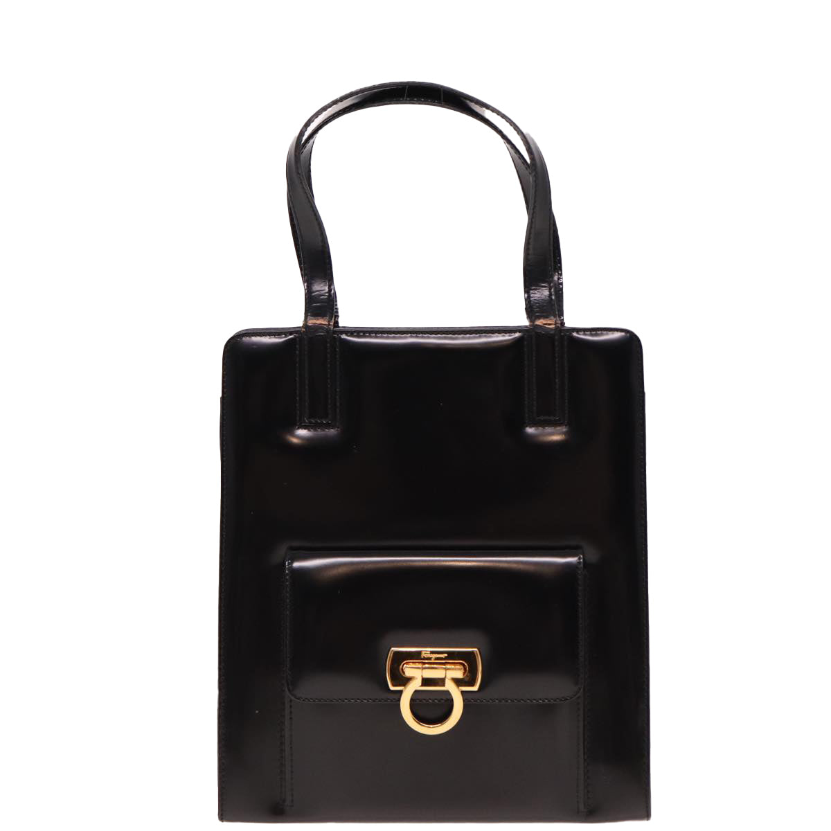 Salvatore Ferragamo Gancini Shoulder Bag Enamel Black Auth 78769