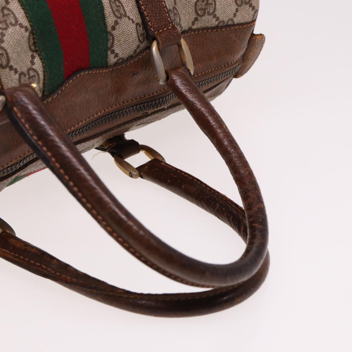 GUCCI GG Supreme Web Sherry Line Boston Bag PVC Beige Red Green Auth 78775