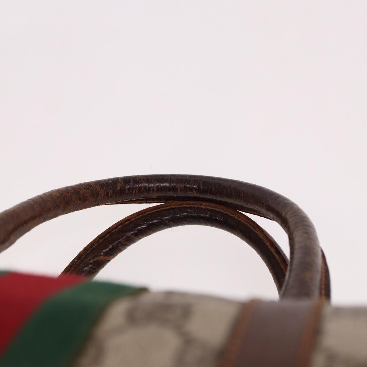 GUCCI GG Supreme Web Sherry Line Boston Bag PVC Beige Red Green Auth 78775