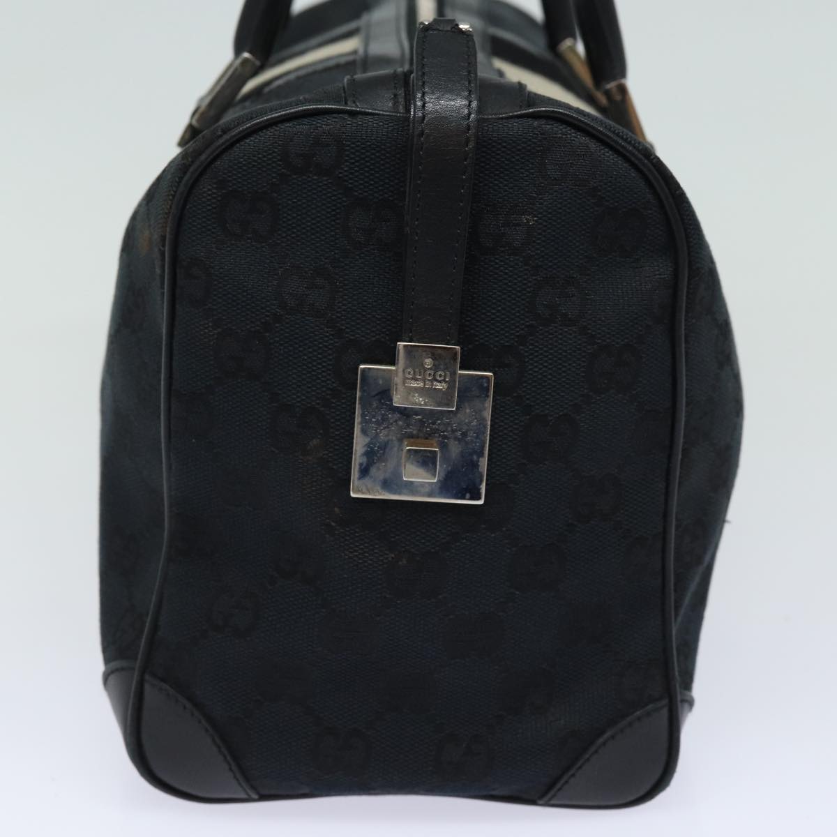 GUCCI GG Canvas Sherry Line Boston Bag Black White 000 0846 Auth 78778