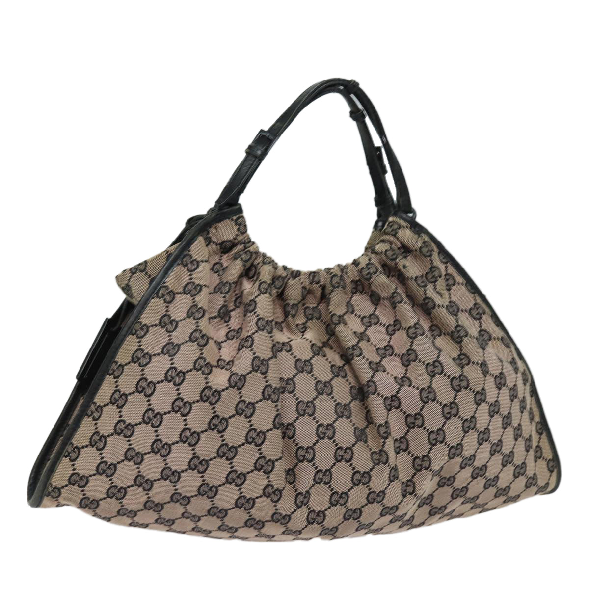 GUCCI GG Canvas Hand Bag Beige Black 76554 Auth 78779