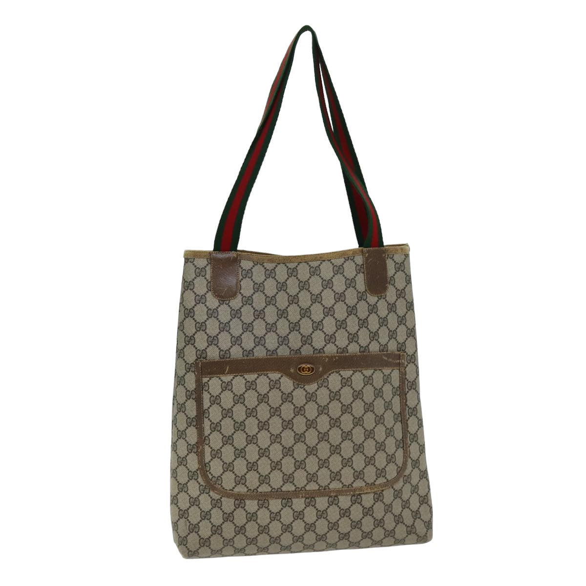 GUCCI GG Supreme Web Sherry Line Tote Bag PVC Beige Red 001 080 494 Auth 78780