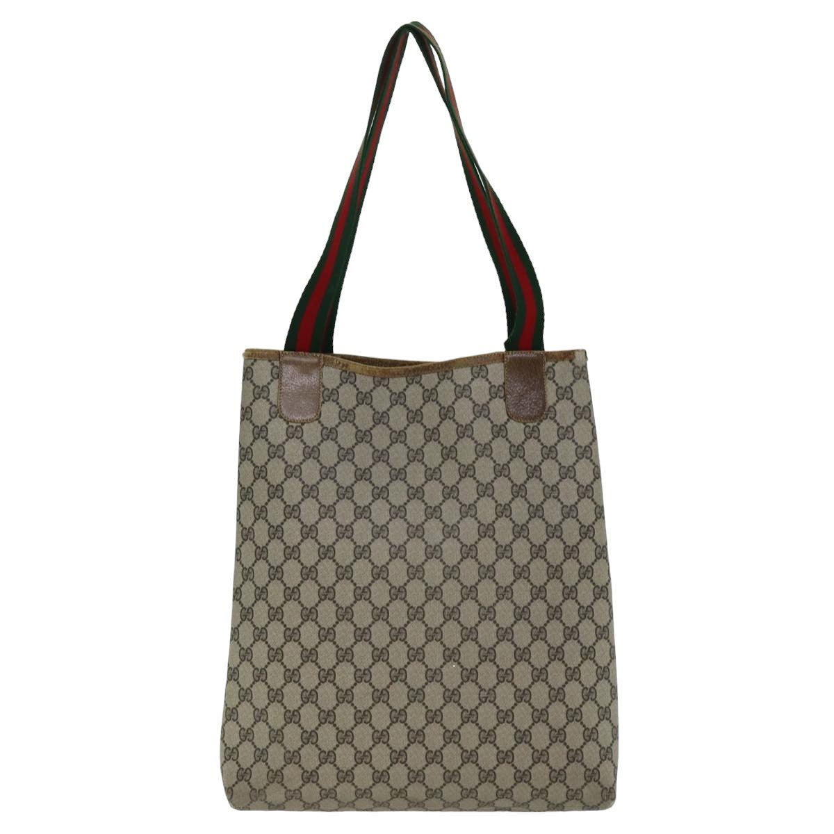 GUCCI GG Supreme Web Sherry Line Tote Bag PVC Beige Red 001 080 494 Auth 78780