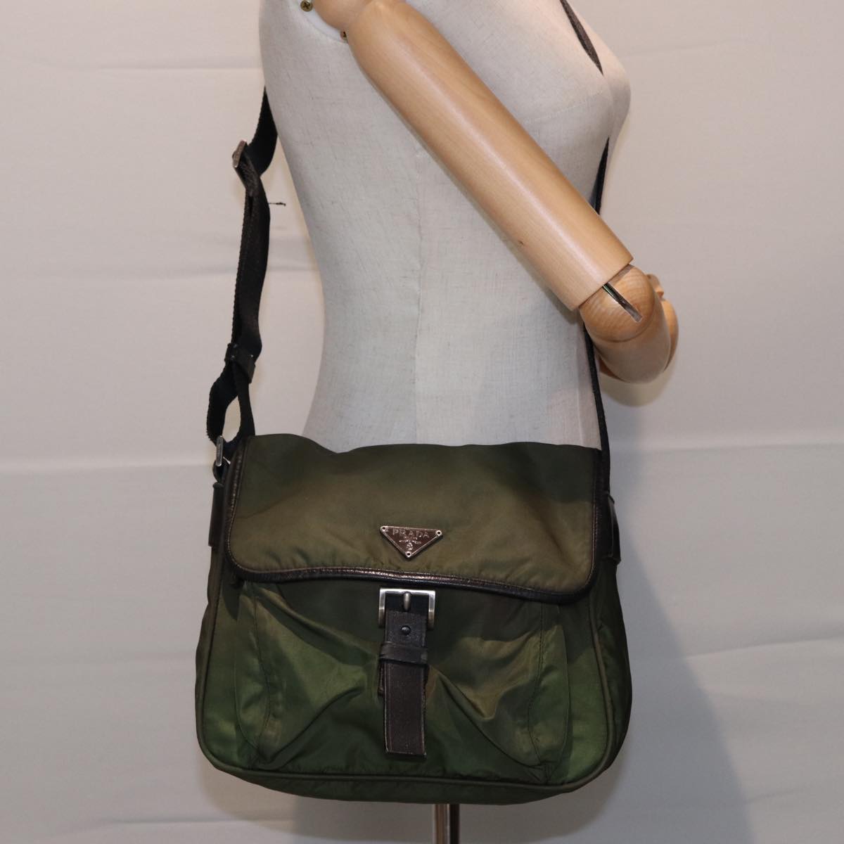 PRADA Shoulder Bag Nylon Khaki Auth 78817