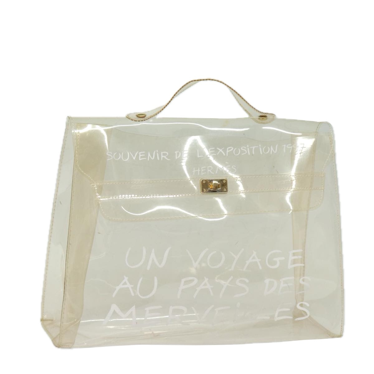 HERMES Vinyl Kelly Hand Bag Vinyl Clear Auth 78821