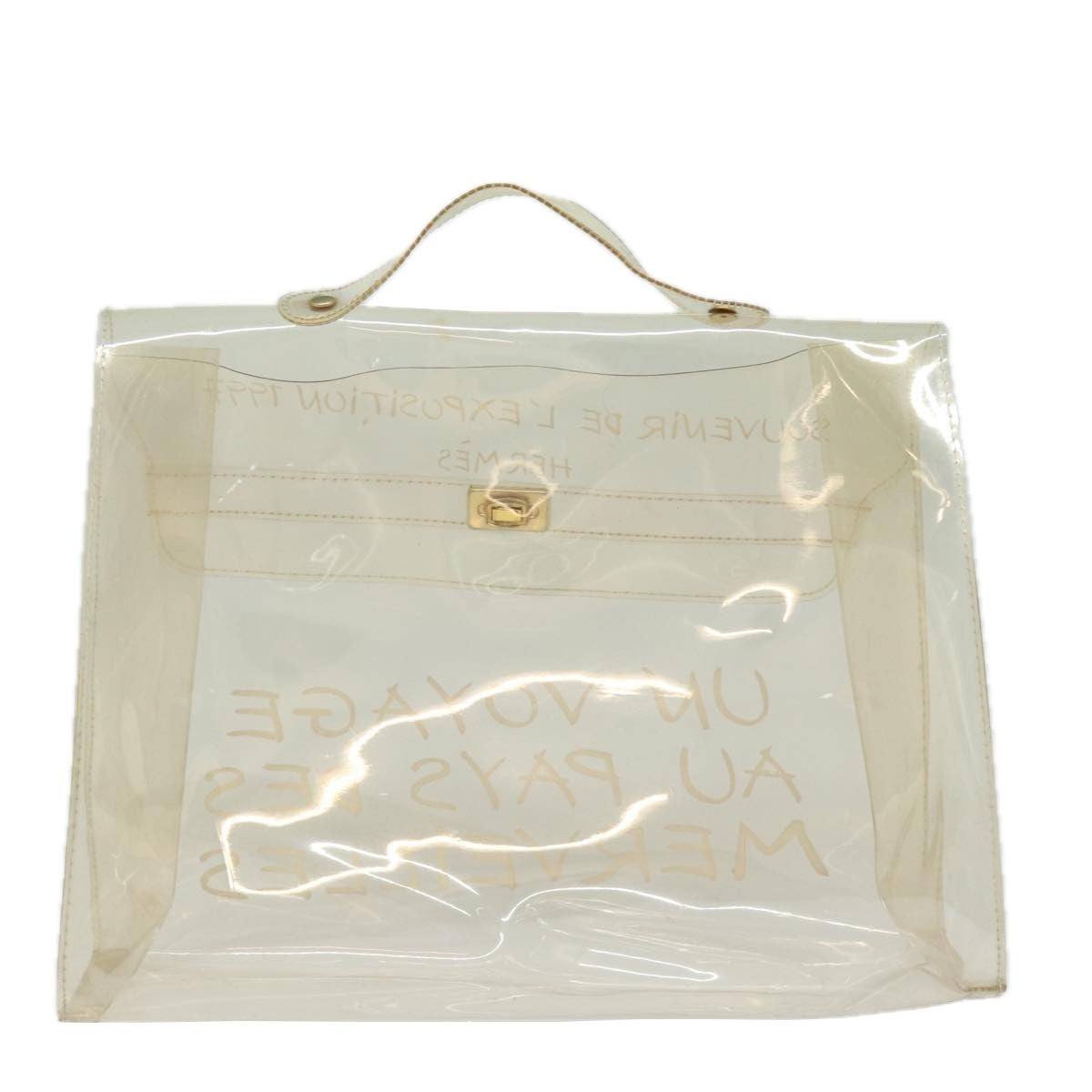 HERMES Vinyl Kelly Hand Bag Vinyl Clear Auth 78821