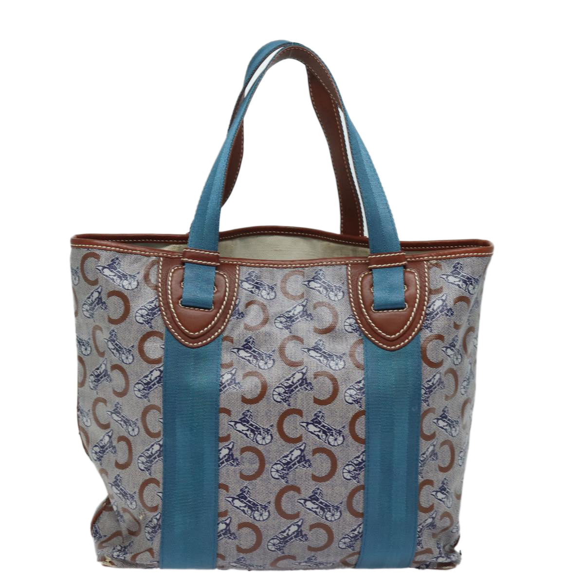 CELINE C Macadam Canvas Tote Bag Gray Light Blue Auth 78832