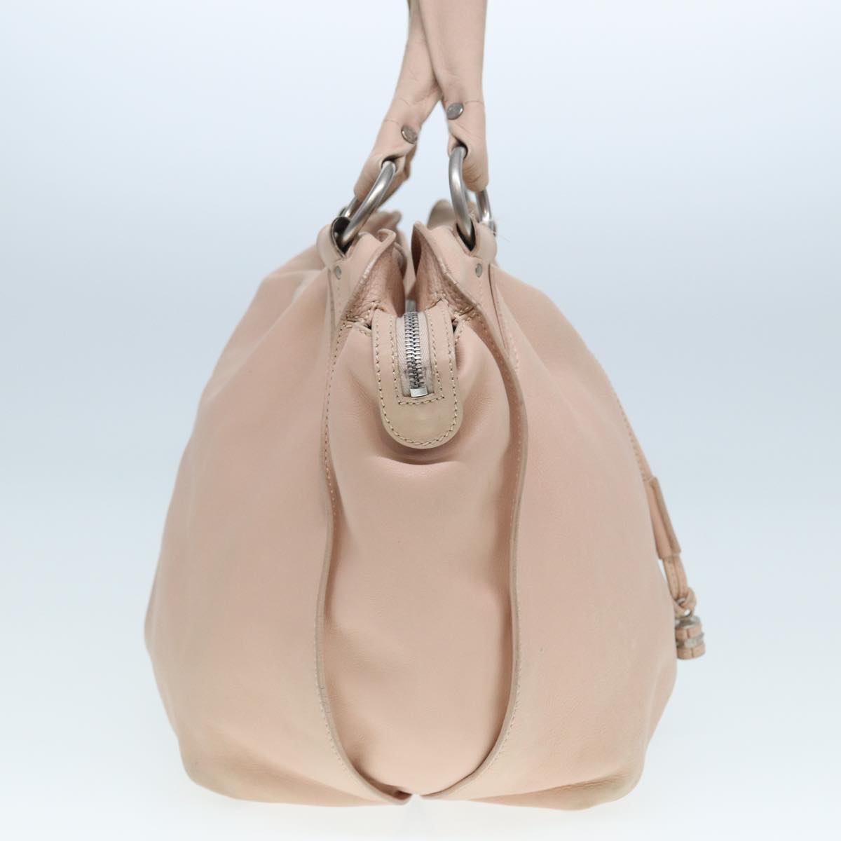 CELINE Tote Bag Leather Beige Auth 78835