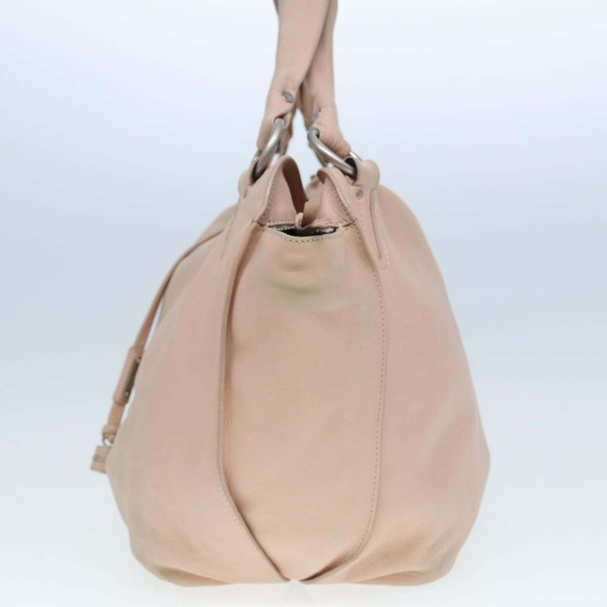 CELINE Tote Bag Leather Beige Auth 78835