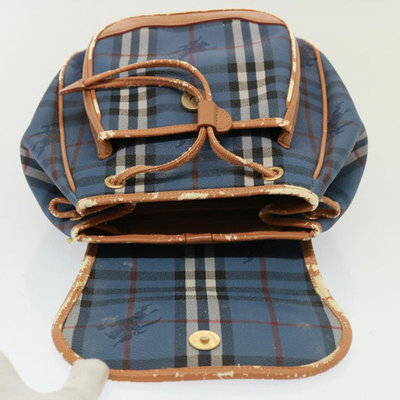Burberry Nova Check Schultertasche PVC Leder Blau Auth 78851