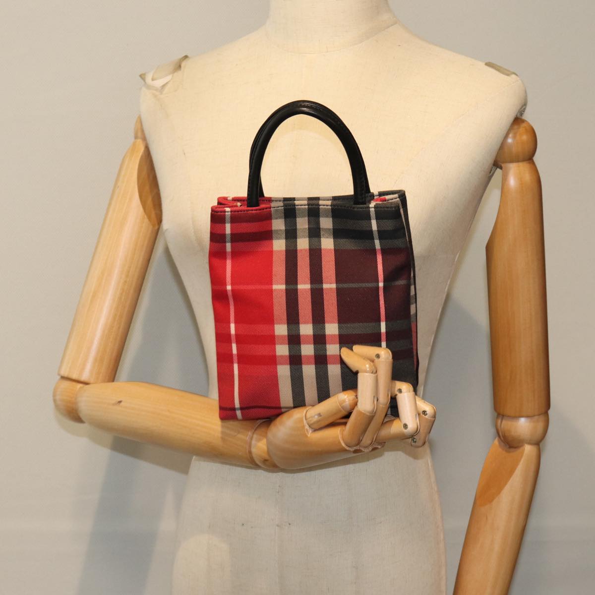 BURBERRY Nova Check Hand Bag Canvas Red Auth 78853