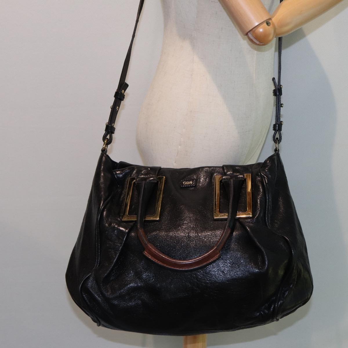 Chloe Etel Hand Bag Leather 2way Black Auth 78862