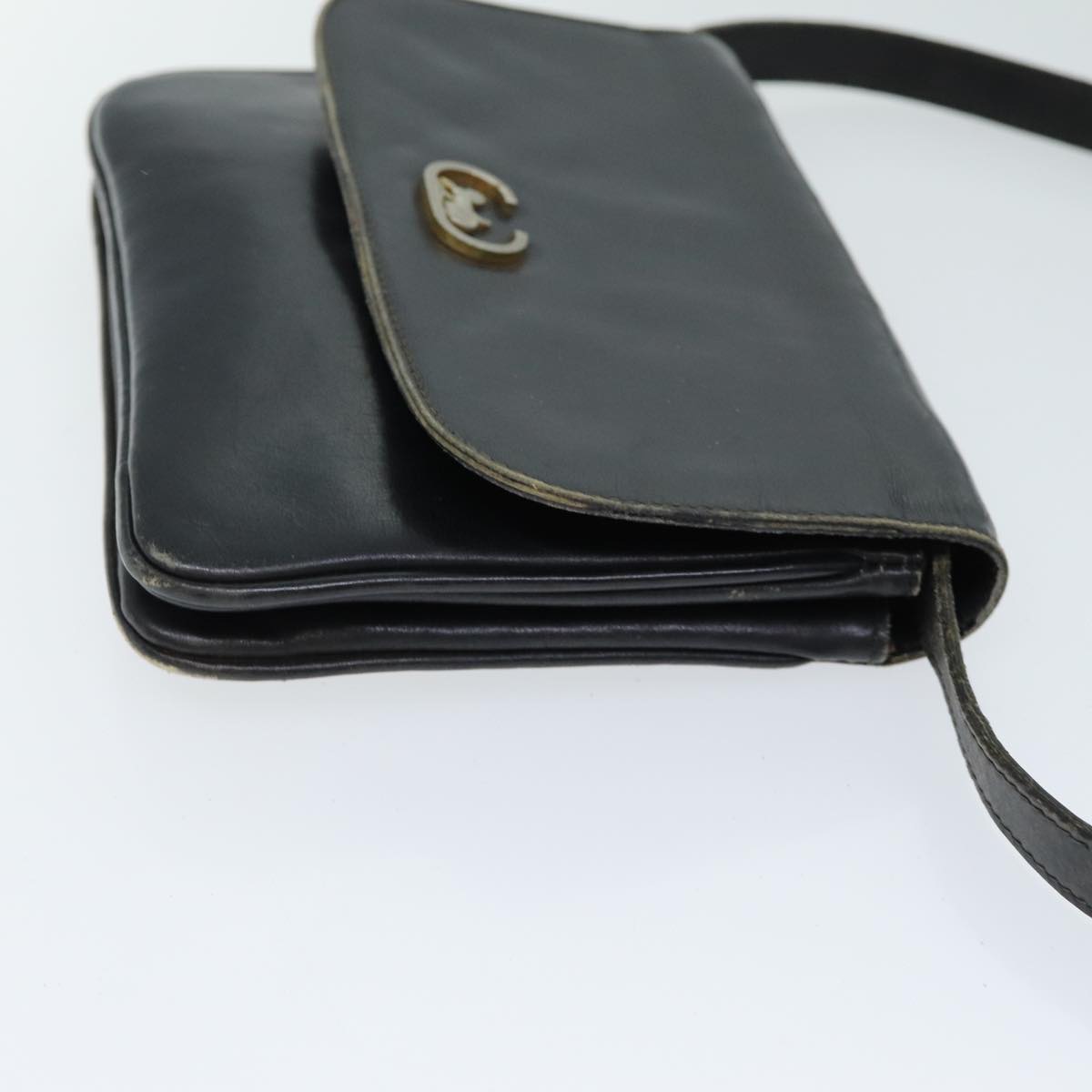 CELINE Shoulder Bag Leather Black Auth 78890