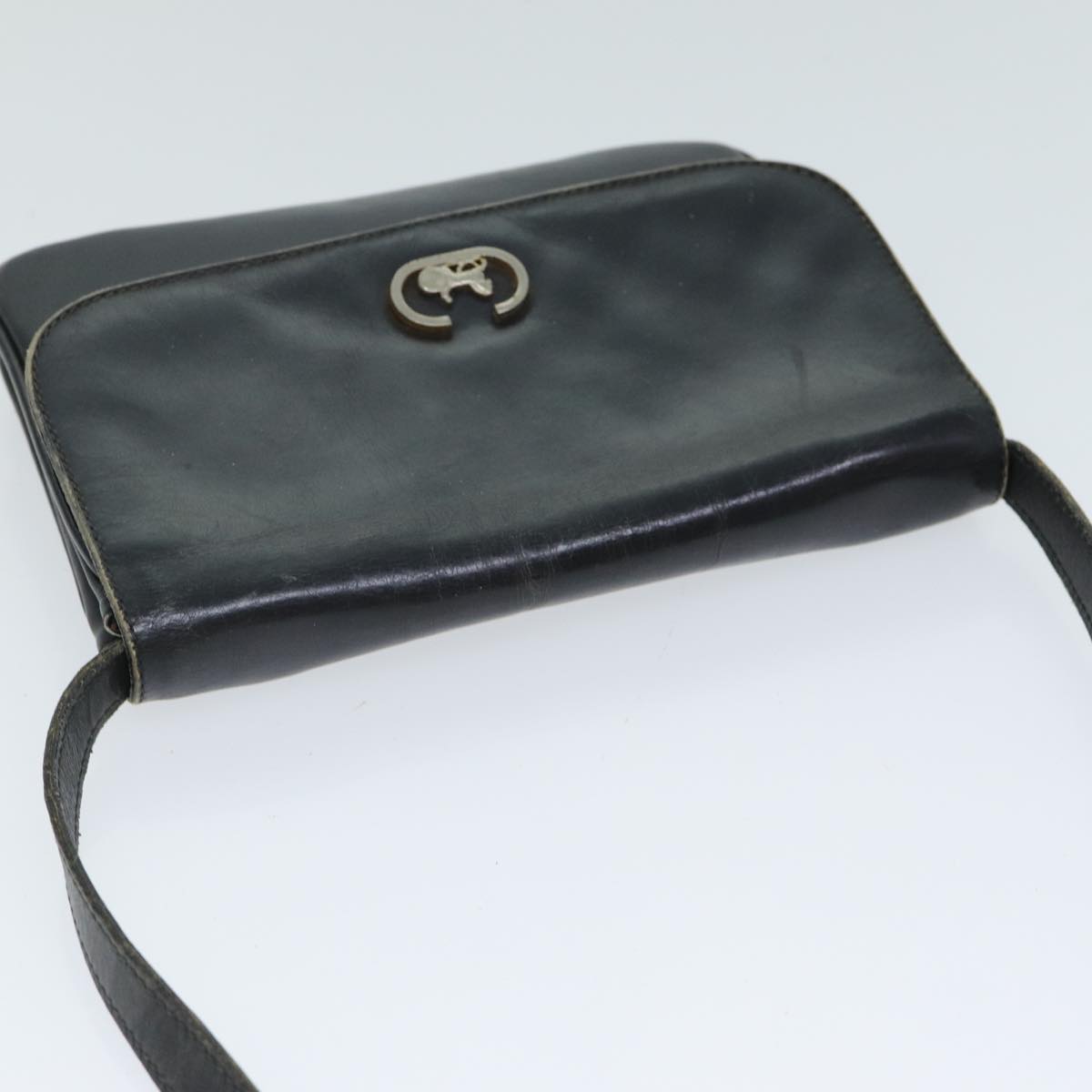 CELINE Shoulder Bag Leather Black Auth 78890