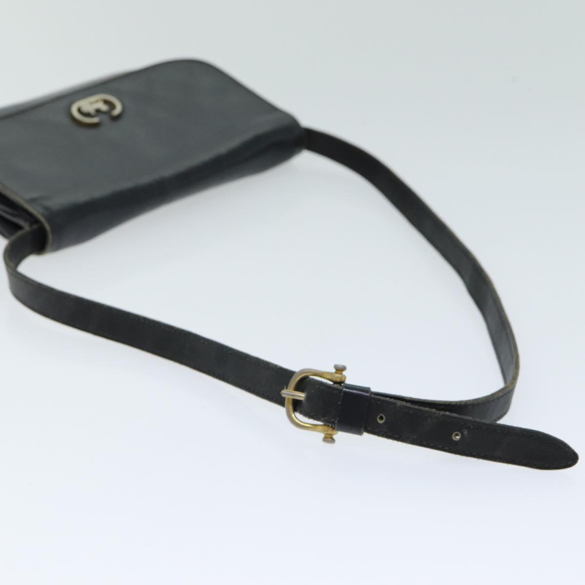 CELINE Shoulder Bag Leather Black Auth 78890