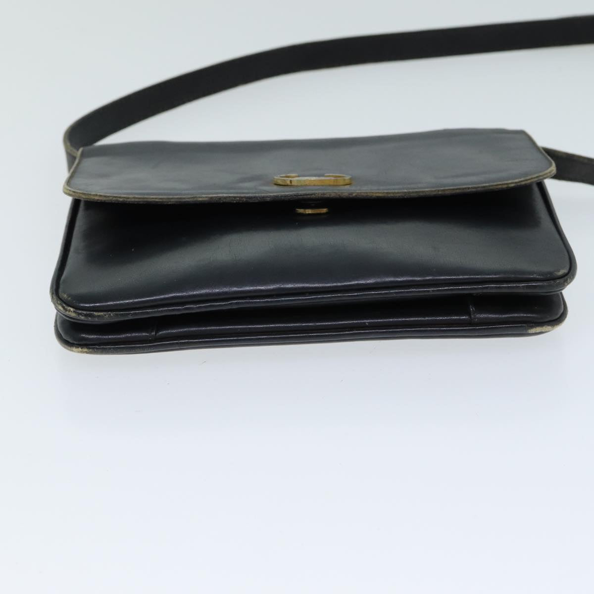 CELINE Shoulder Bag Leather Black Auth 78890