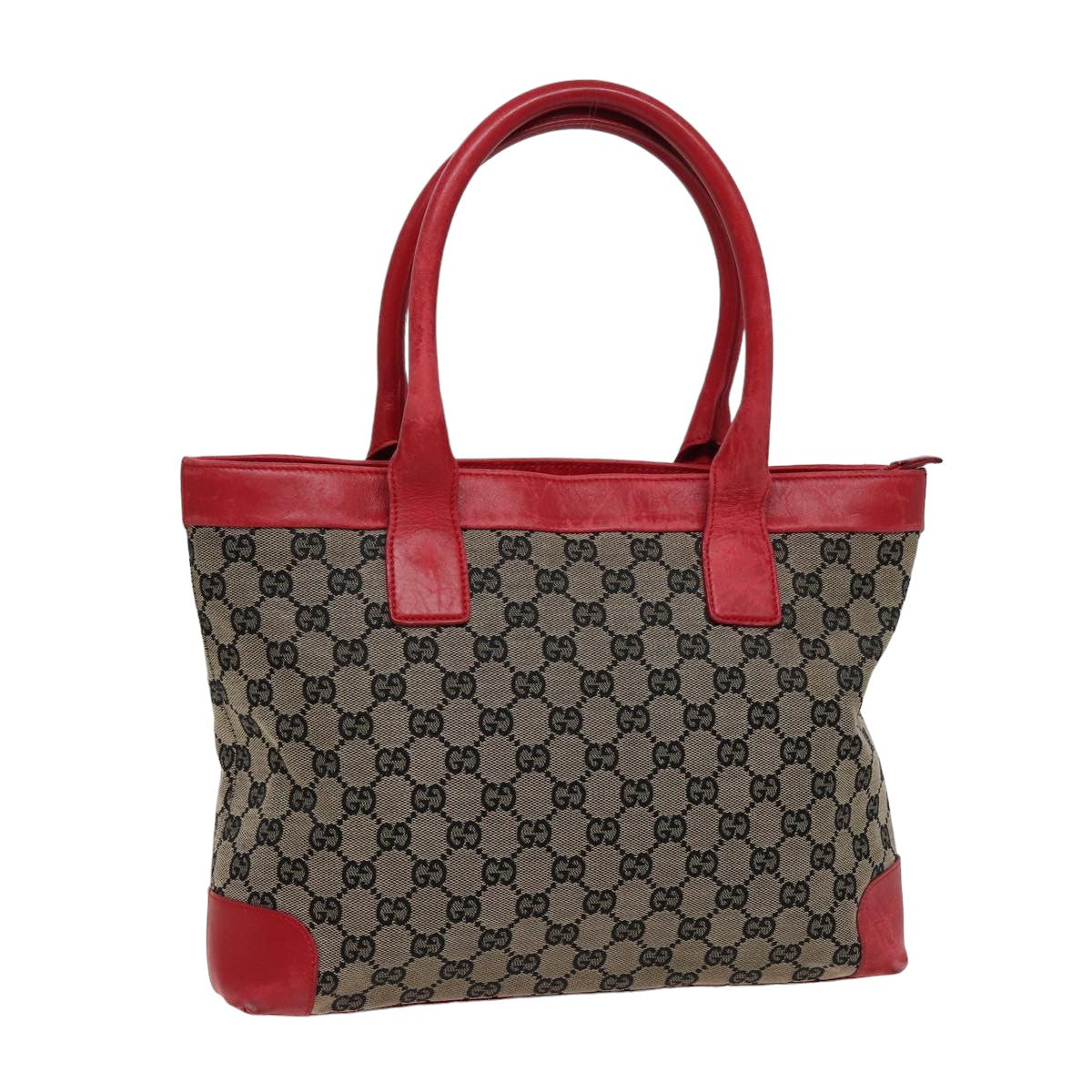 GUCCI GG Canvas Hand Bag Beige Red 002 1119 Auth 78907