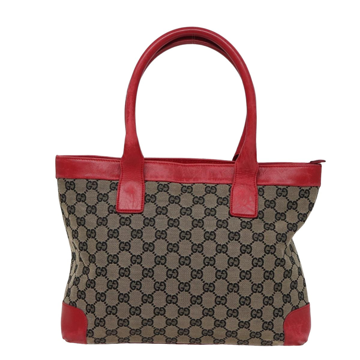 GUCCI GG Canvas Hand Bag Beige Red 002 1119 Auth 78907