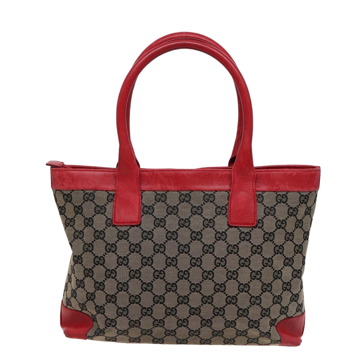 GUCCI GG Canvas Hand Bag Beige Red 002 1119 Auth 78907