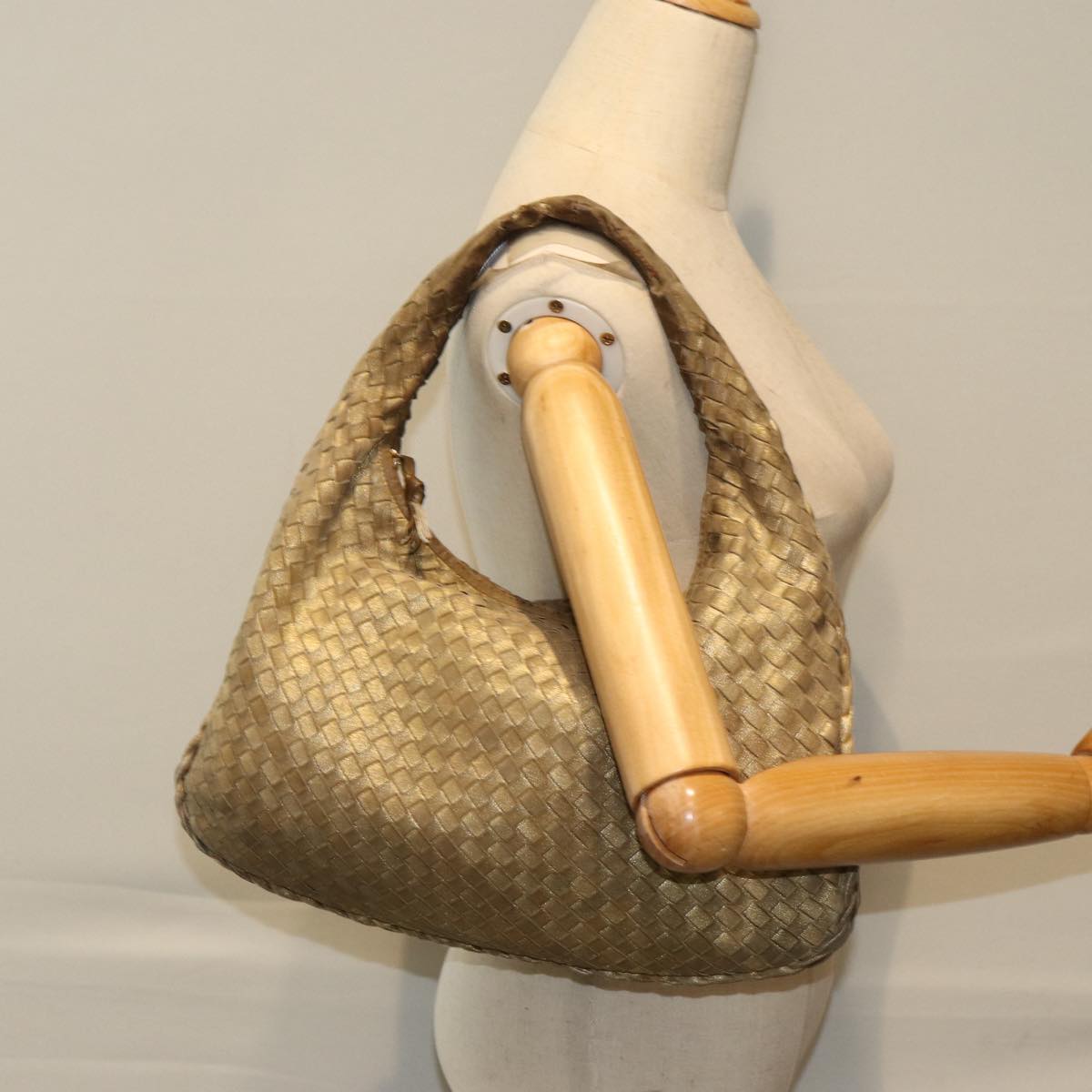 BOTTEGA VENETA INTRECCIATO Tote Bag Leather Gold 115653 Auth 78911