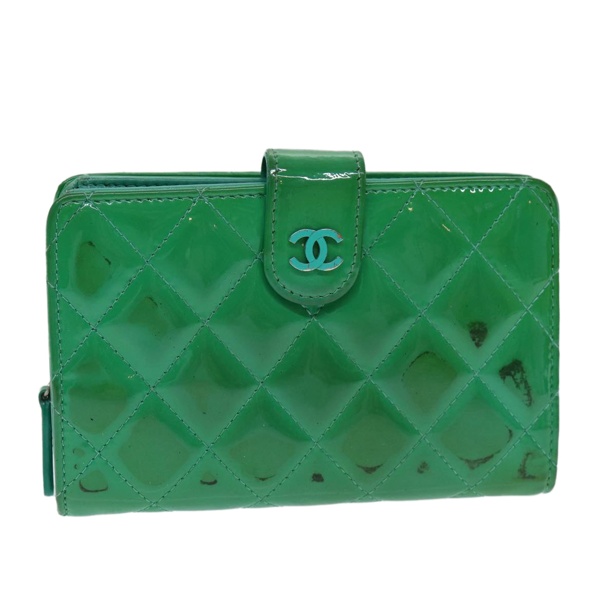 CHANEL Wallet Enamel Green CC Auth 78915