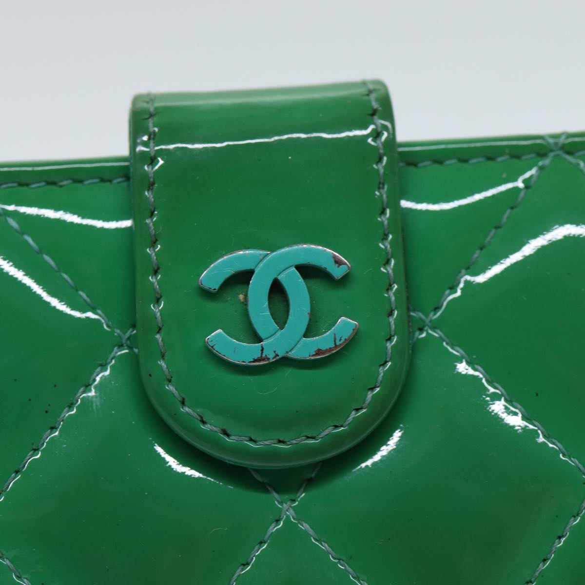 CHANEL Wallet Enamel Green CC Auth 78915