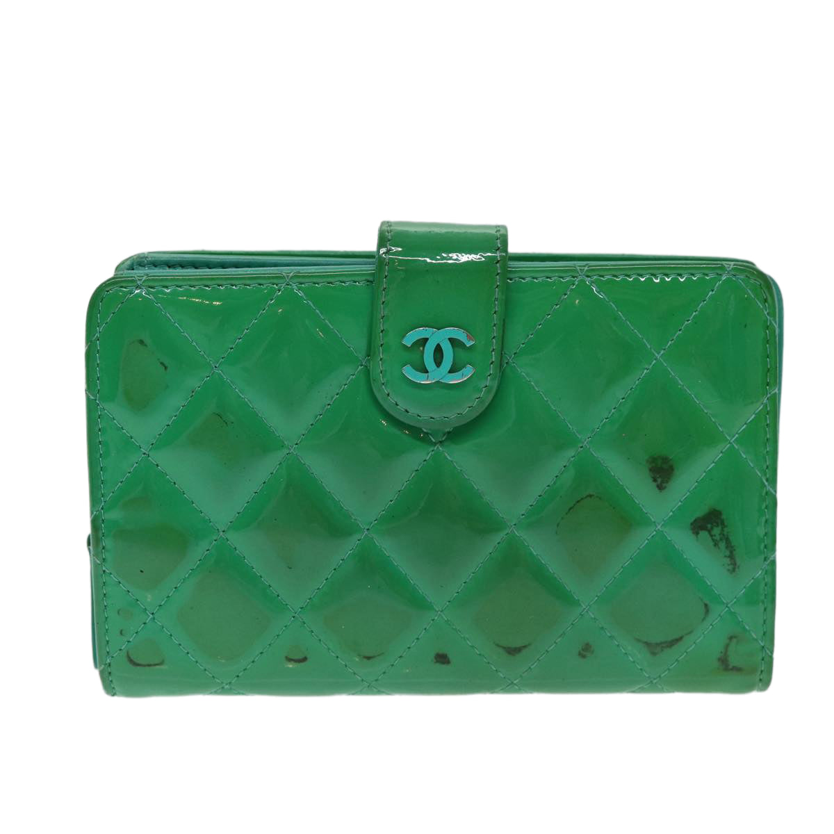 CHANEL Wallet Enamel Green CC Auth 78915