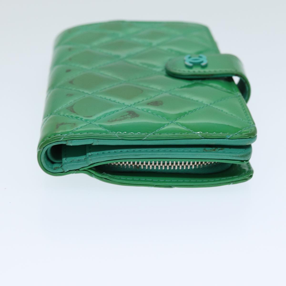 CHANEL Wallet Enamel Green CC Auth 78915